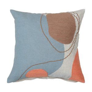 16" Square Cotton Printed Pillow w/ Embroidery, Mu